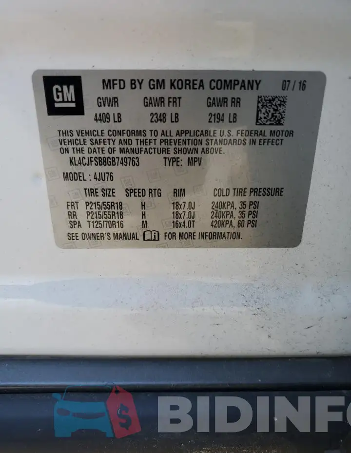 KL4CJFSB8GB749763 Photo# 12