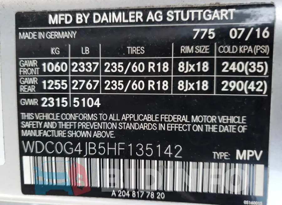 WDC0G4JB5HF135142 Photo# 13