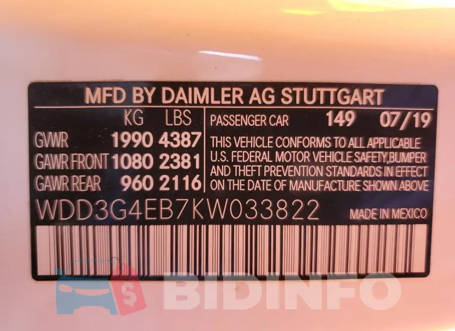 WDD3G4EB7KW033822 Photo# 12