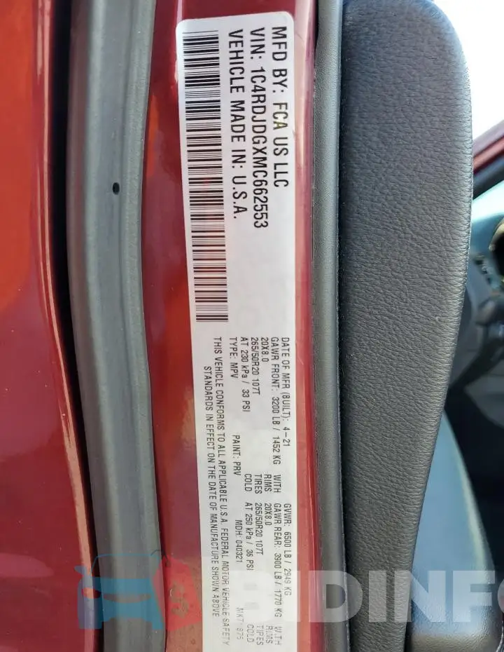 1C4RDJDGXMC662553 Photo# 14