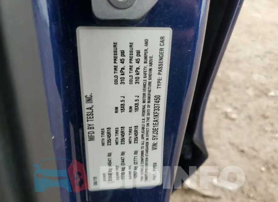 5YJ3E1EA1KF337450 Photo# 12