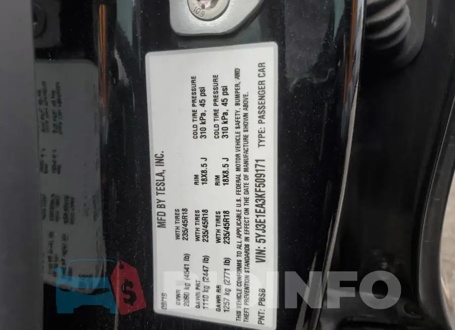 5YJ3E1EA3KF509171 Photo# 12