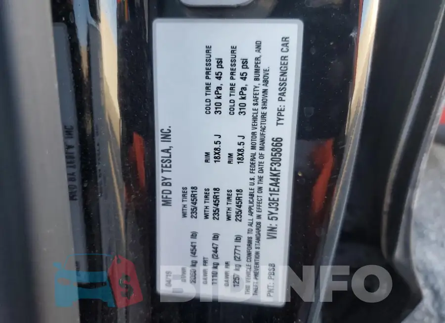5YJ3E1EA4KF305866 Photo# 12