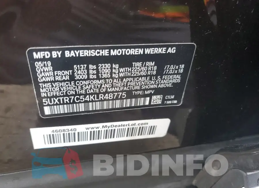 5UXTR7C54KLR48775 Photo# 13