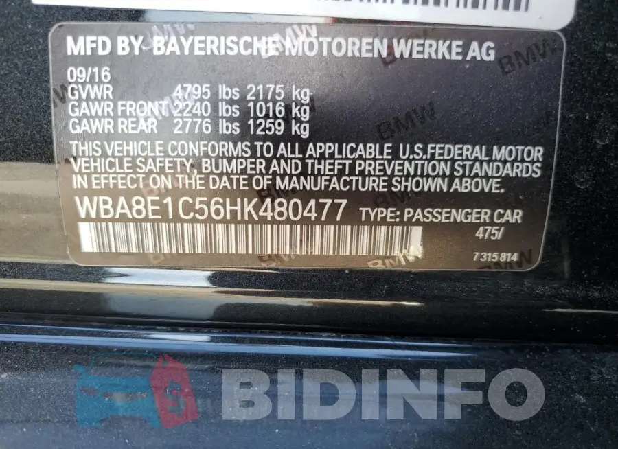 WBA8E1C56HK480477 Photo# 12