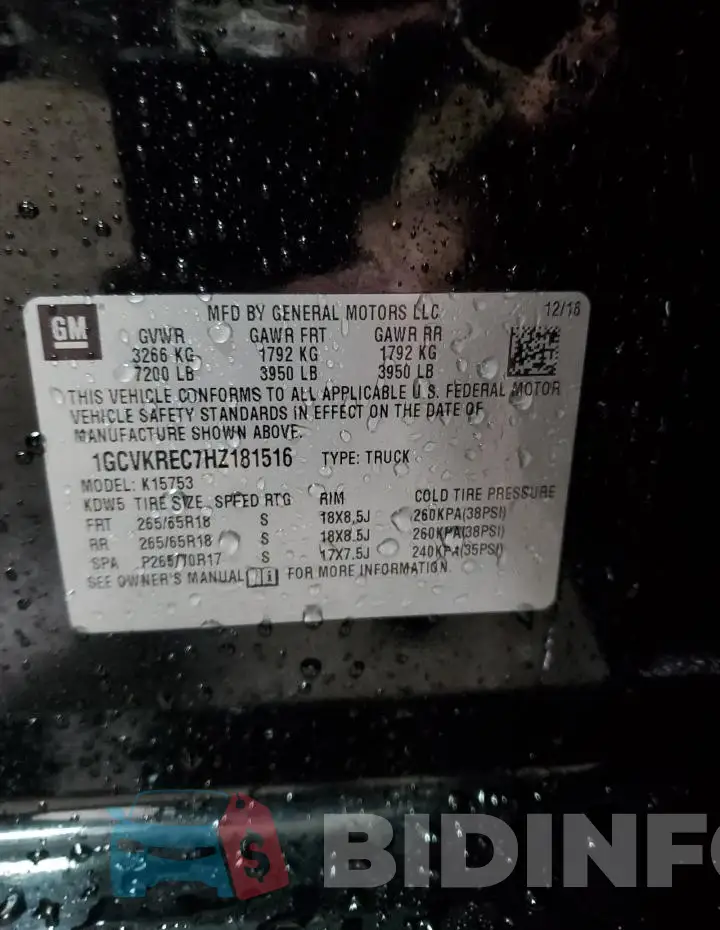 1GCVKREC7HZ181516 Photo# 12