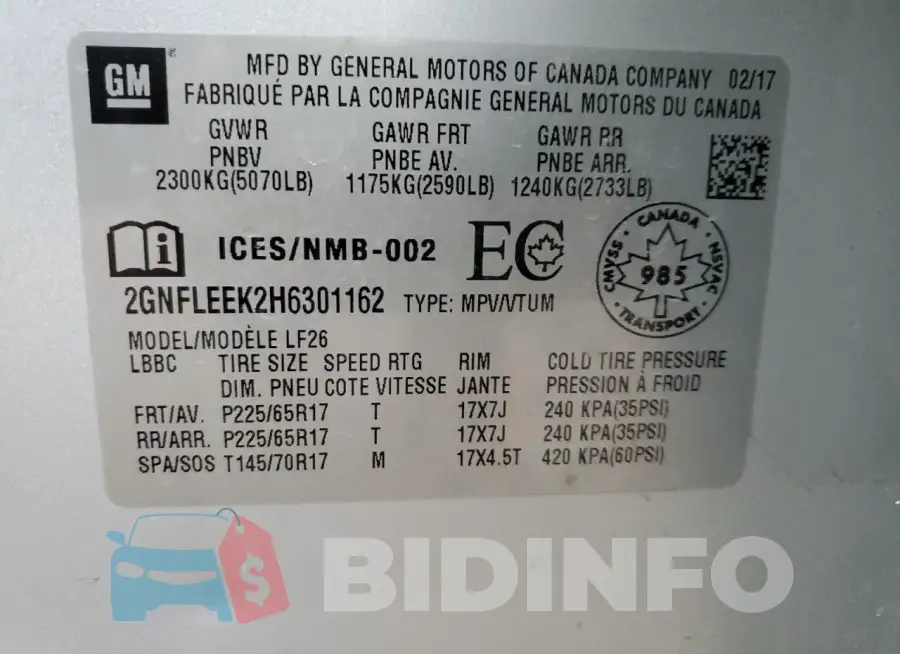2GNFLEEK2H6301162 Photo# 13