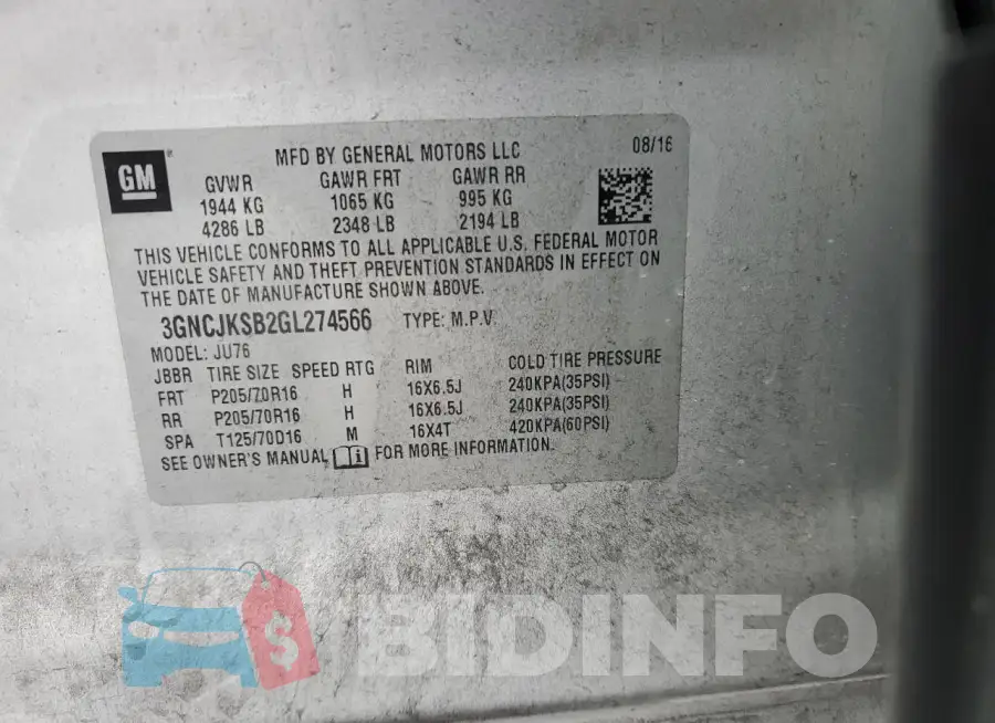 3GNCJKSB2GL274566 Photo# 14