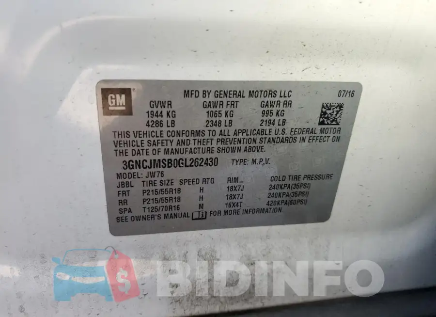 3GNCJMSB0GL262430 Photo# 12