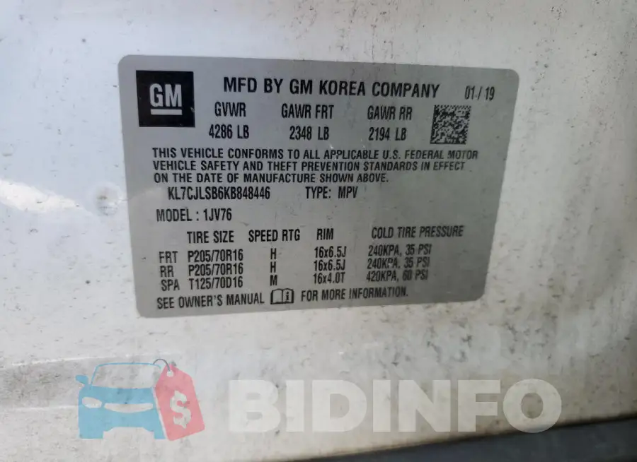 KL7CJLSB6KB848446 Photo# 13