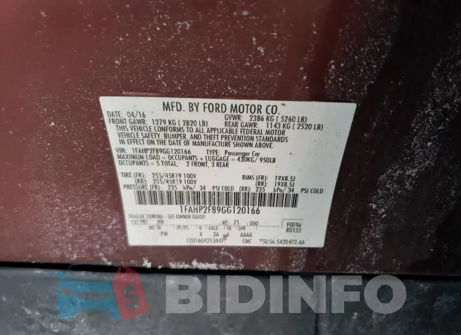 1FAHP2F89GG120166 Photo# 13