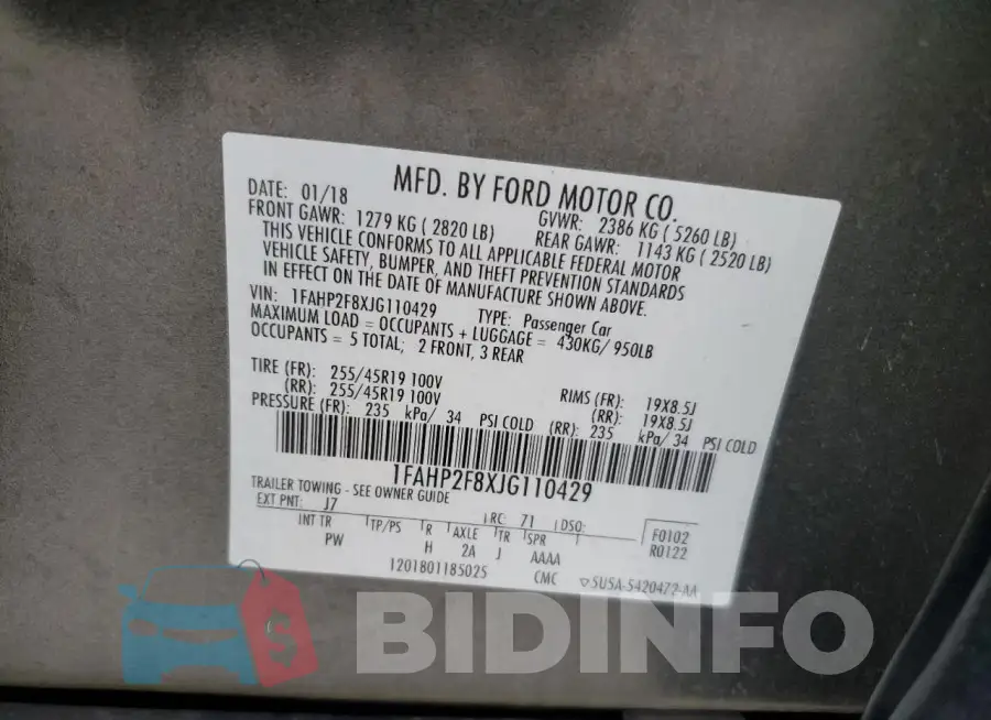 1FAHP2F8XJG110429 Photo# 12