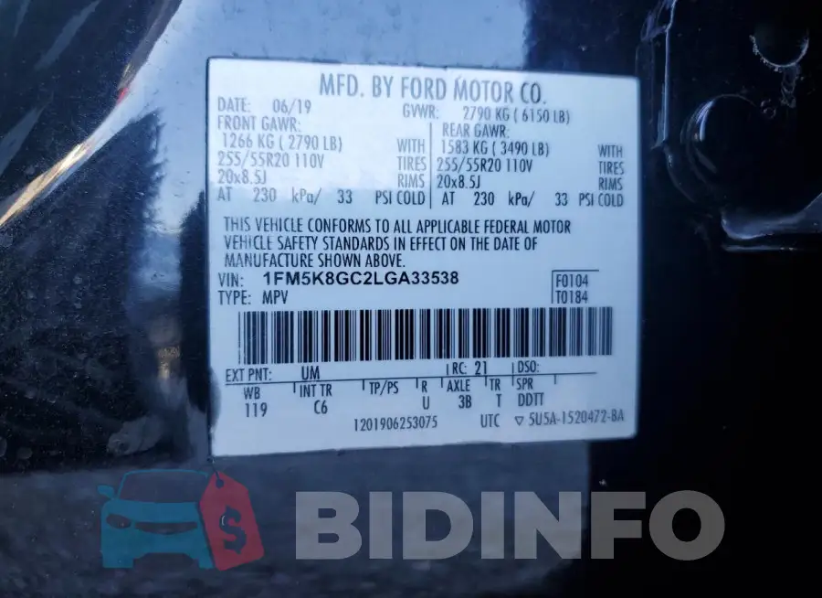 1FM5K8GC2LGA33538 Photo# 13