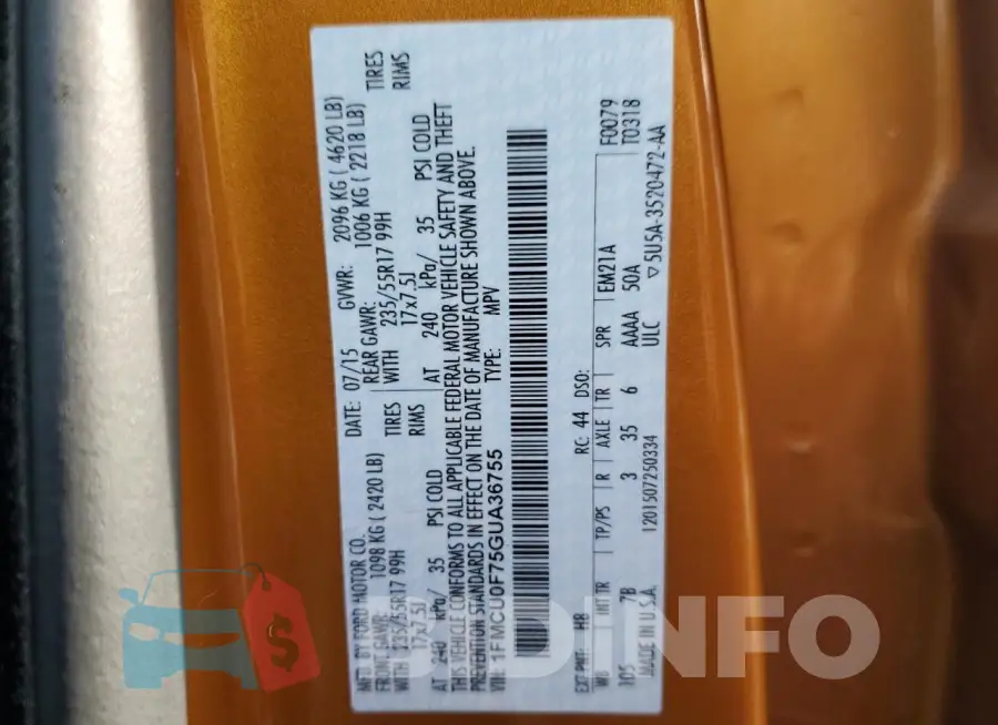 1FMCU0F75GUA36755 Photo# 14