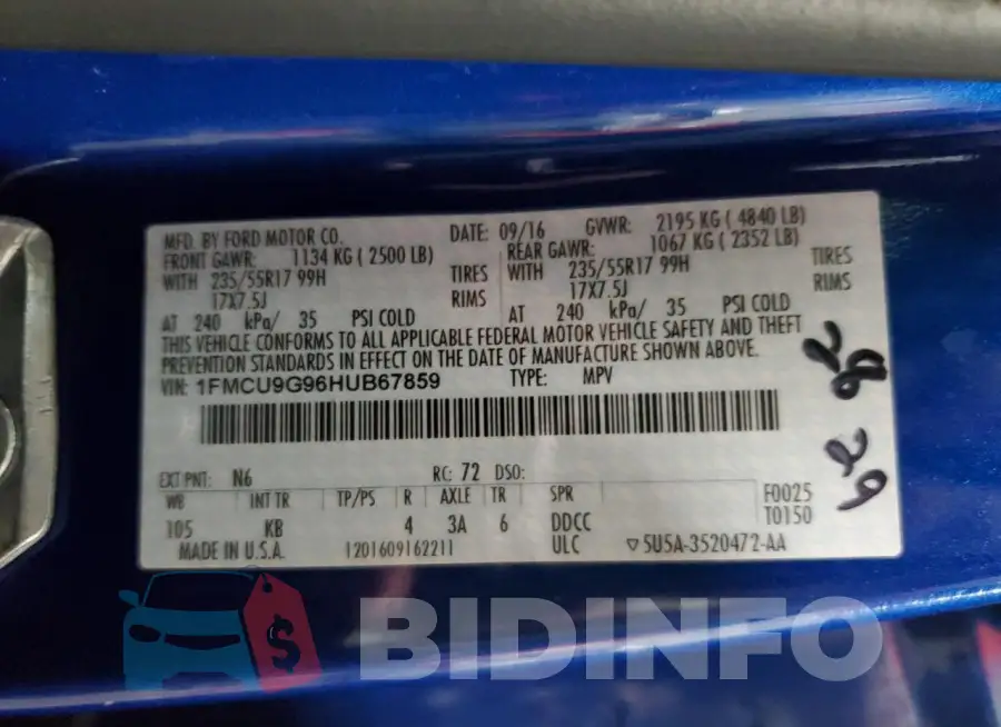 1FMCU9G96HUB67859 Photo# 14