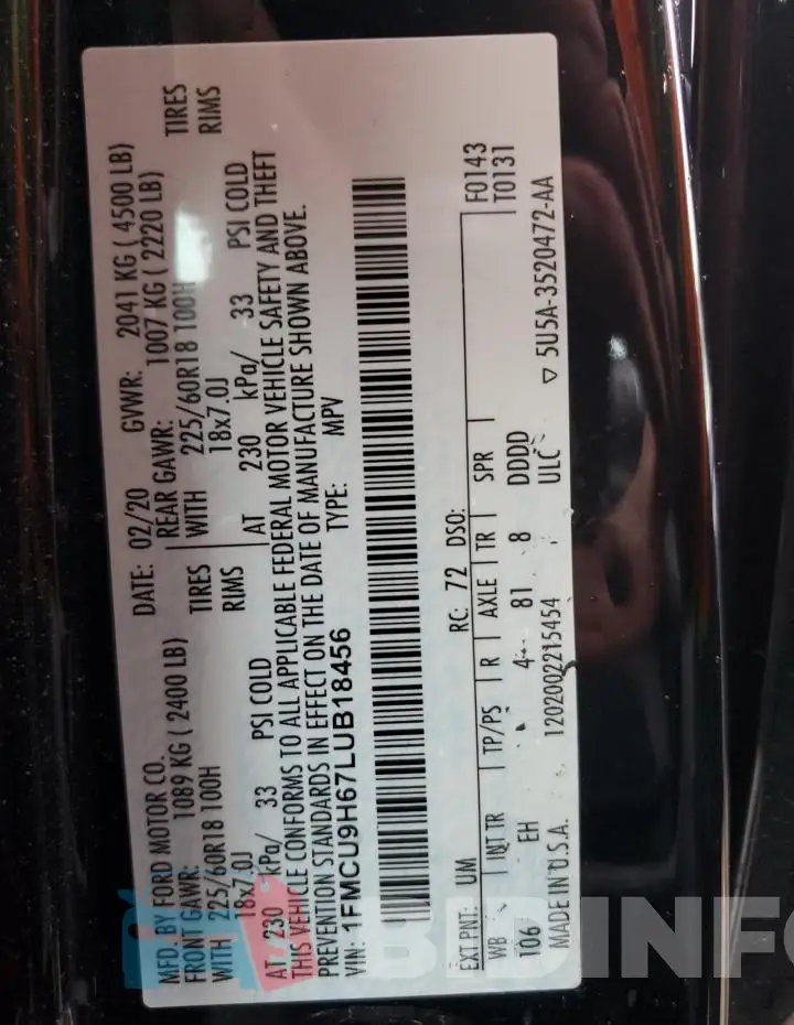 1FMCU9H67LUB18456 Photo# 12