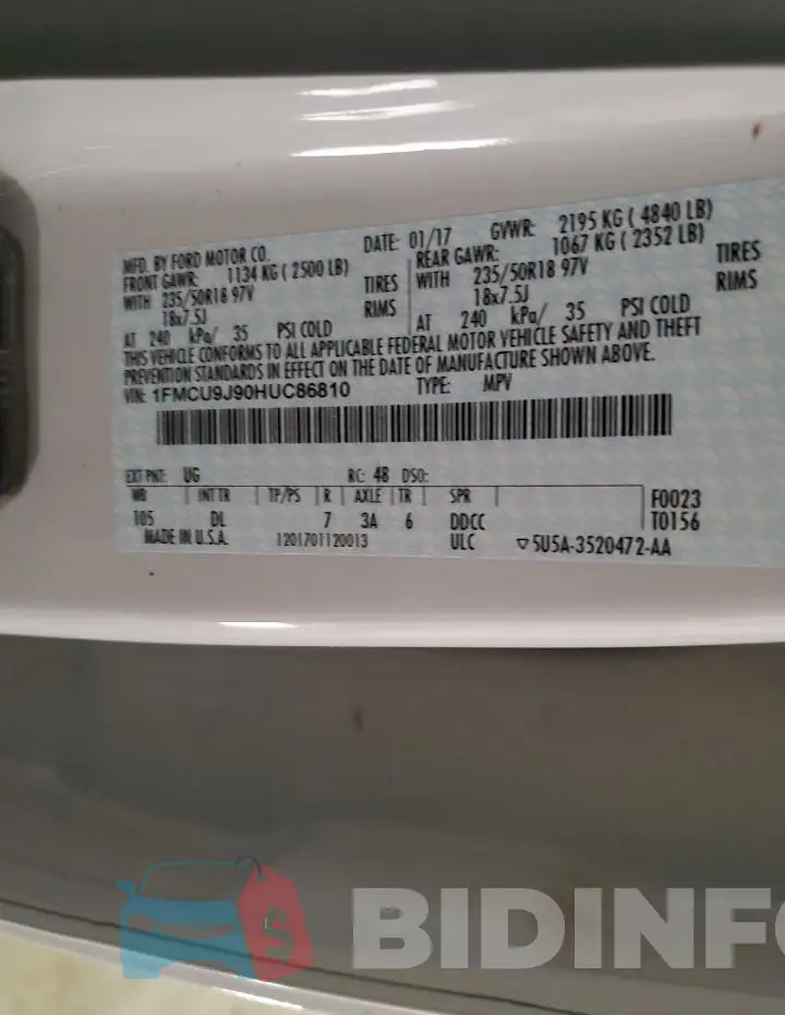 1FMCU9J90HUC86810 Photo# 13