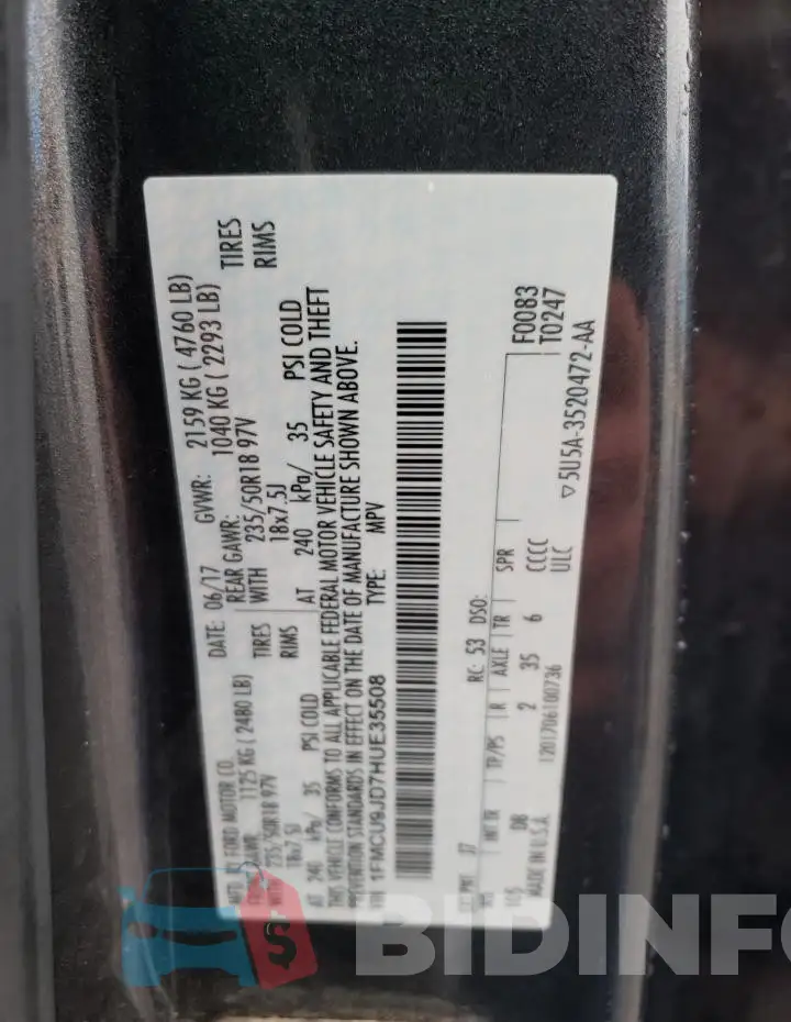 1FMCU9JD7HUE35508 Photo# 14