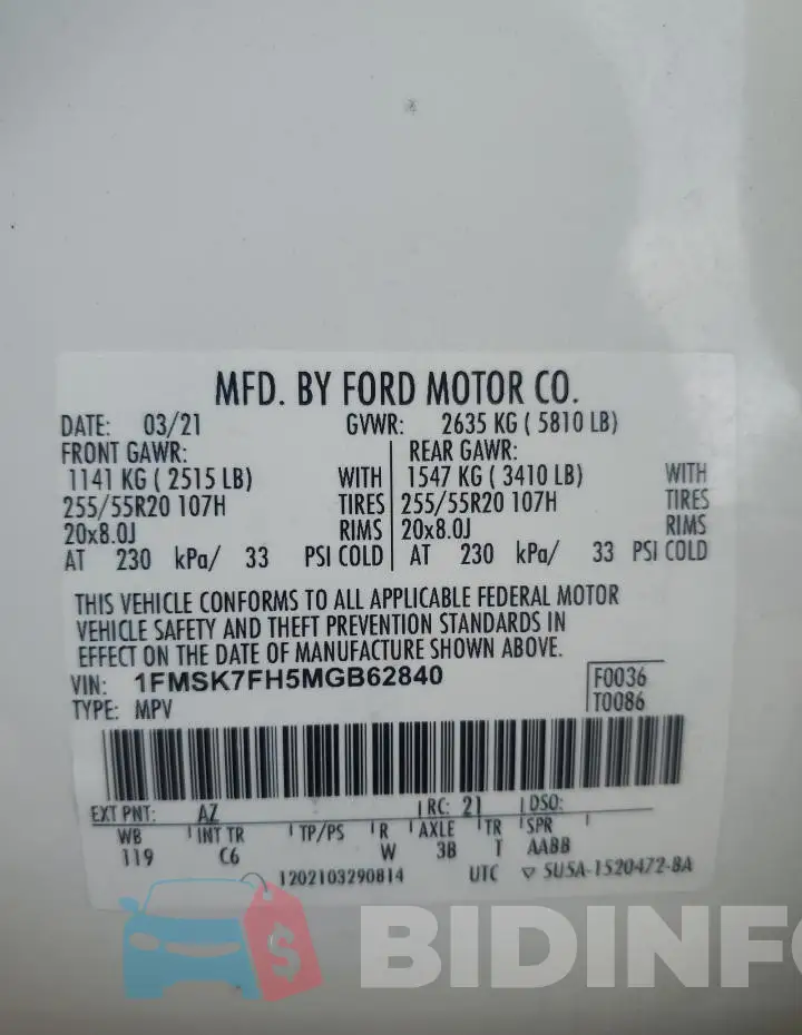 1FMSK7FH5MGB62840 Photo# 13