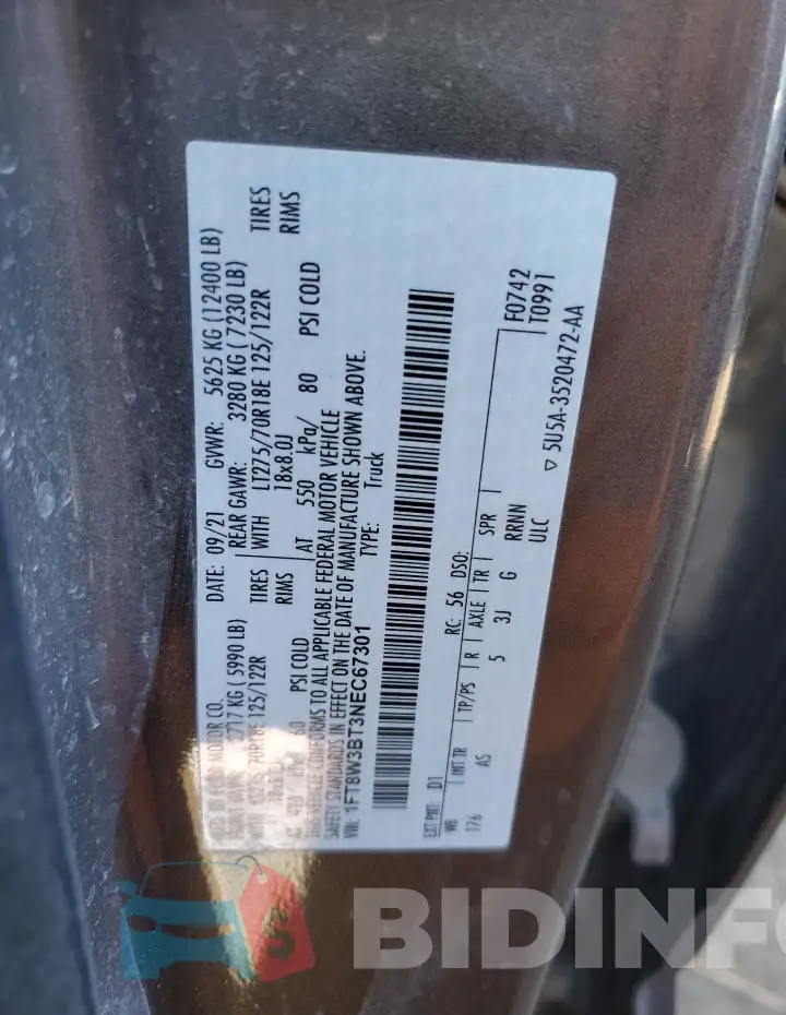 1FT8W3BT3NEC67301 Photo# 12
