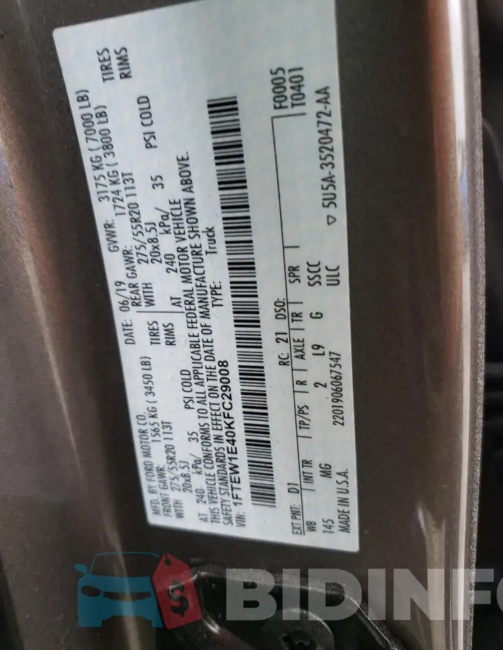 1FTEW1E40KFC29008 Photo# 12