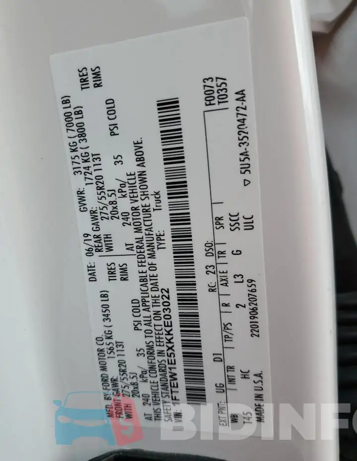 1FTEW1E5XKKE03022 Photo# 14