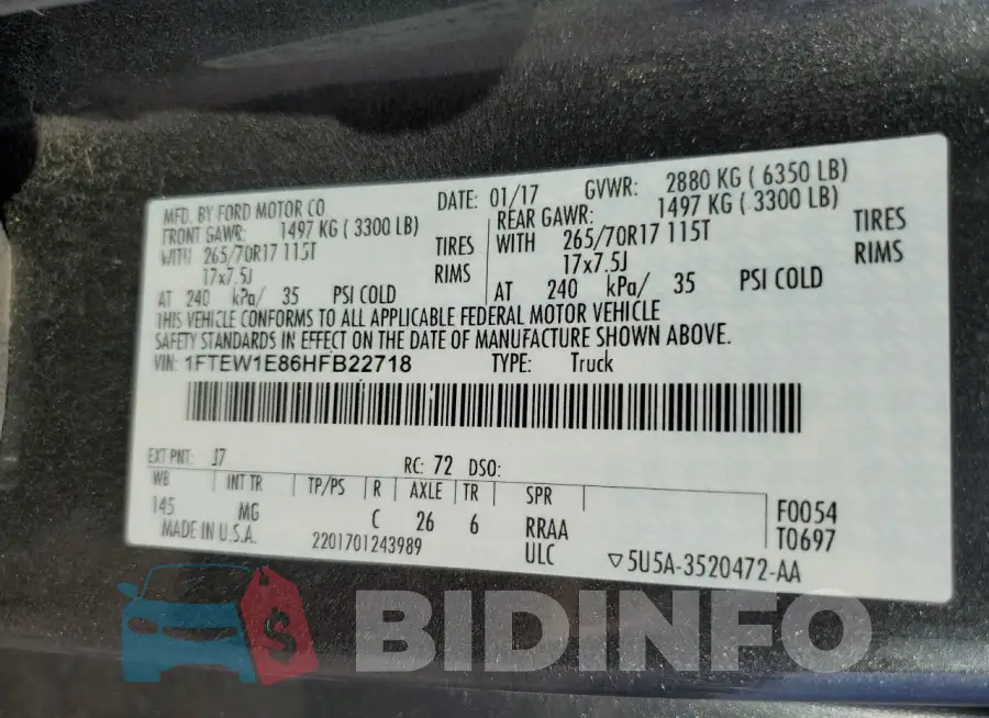 1FTEW1E86HFB22718 Photo# 13