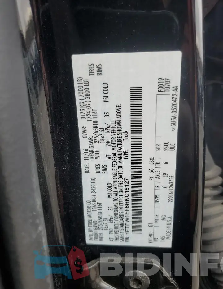 1FTEW1EF6HKC18127 Photo# 12