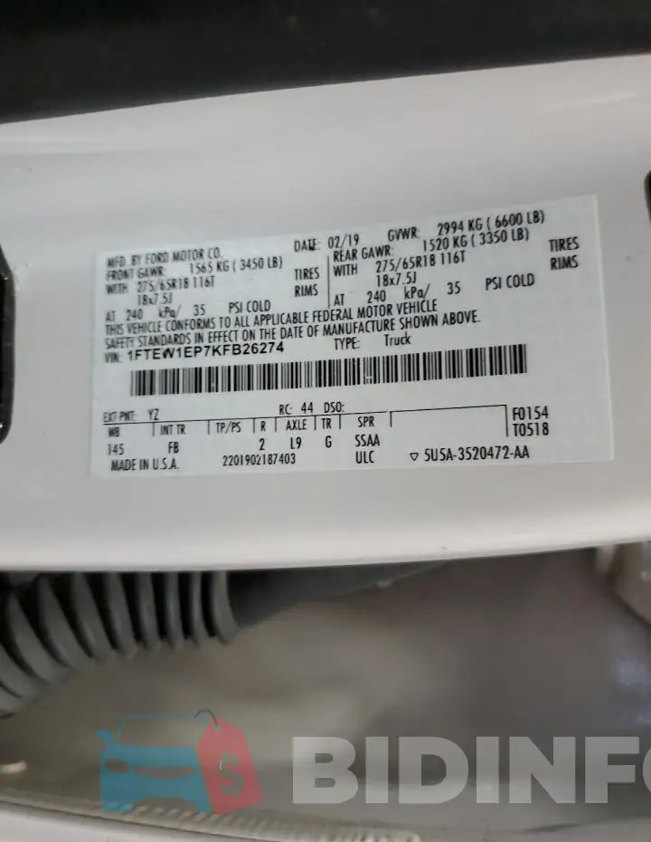 1FTEW1EP7KFB26274 Photo# 12