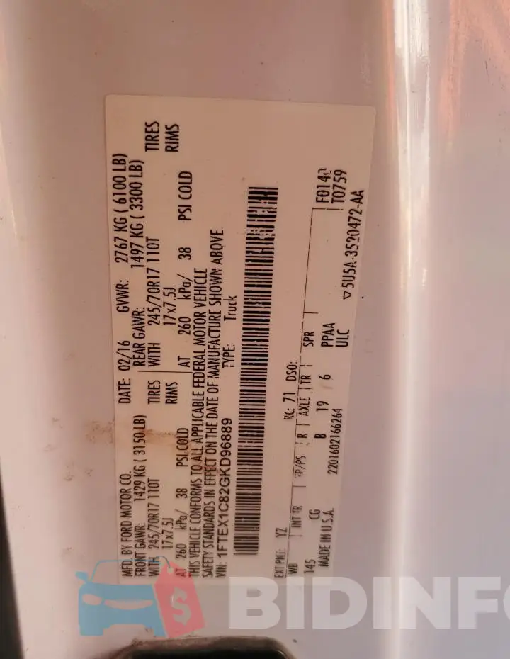 1FTEX1C82GKD96889 Photo# 12