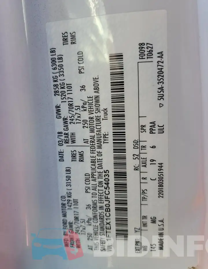 1FTEX1CB0JFC54035 Photo# 12