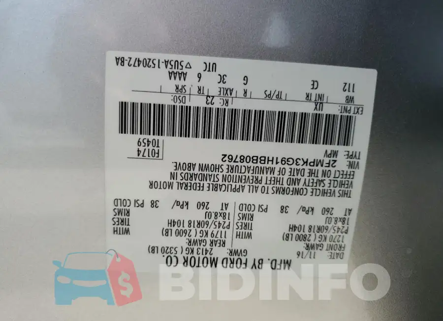 2FMPK3G91HBB08762 Photo# 13