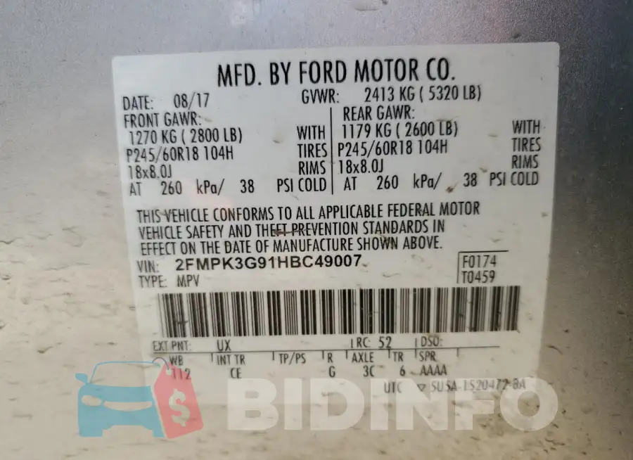 2FMPK3G91HBC49007 Photo# 13