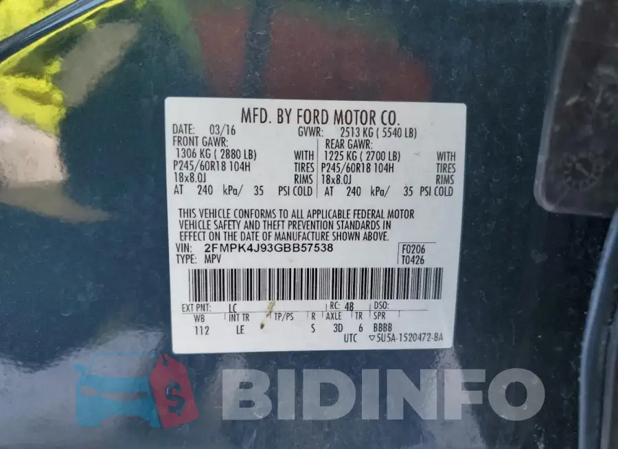 2FMPK4J93GBB57538 Photo# 13