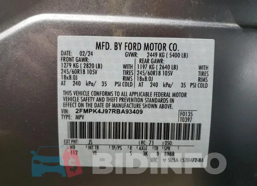2FMPK4J97RBA93409 Photo# 14