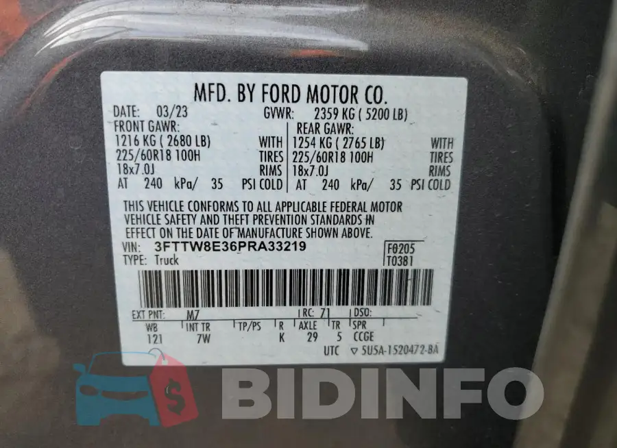 3FTTW8E36PRA33219 Photo# 13