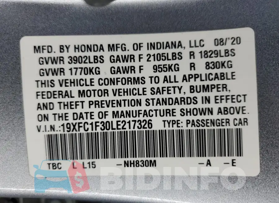 19XFC1F30LE217326 Photo# 13