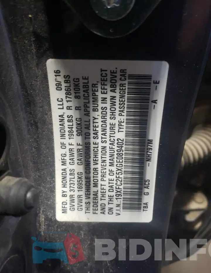 19XFC2F5XGE089402 Photo# 13