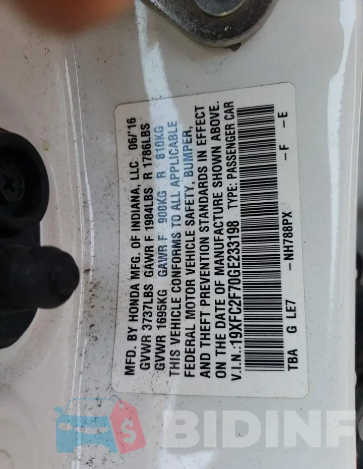 19XFC2F70GE233198 Photo# 12