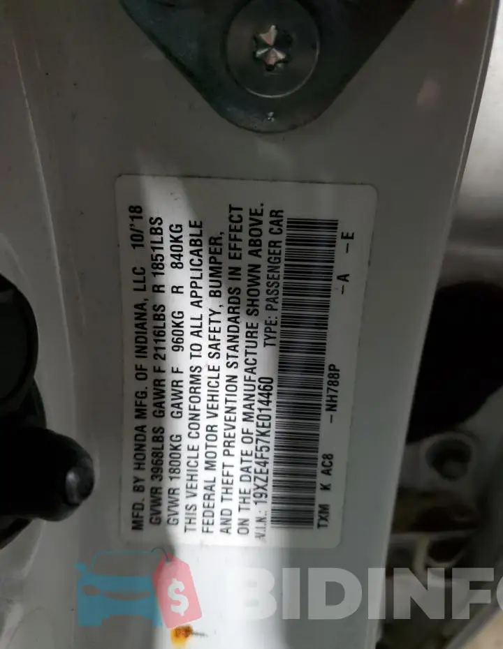 19XZE4F57KE014460 Photo# 13