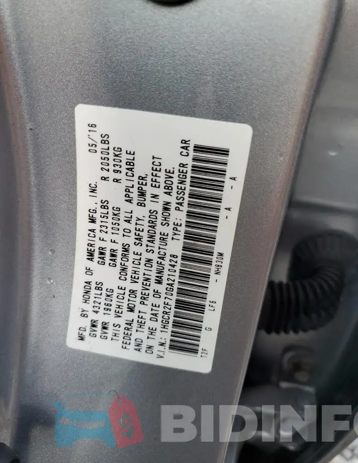 1HGCR2F70GA210428 Photo# 12