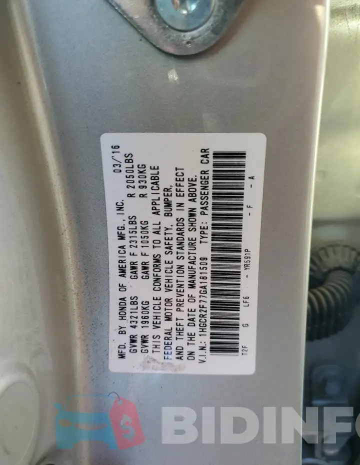 1HGCR2F77GA181509 Photo# 13