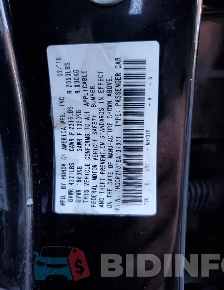 1HGCR2F81GA137871 Photo# 12