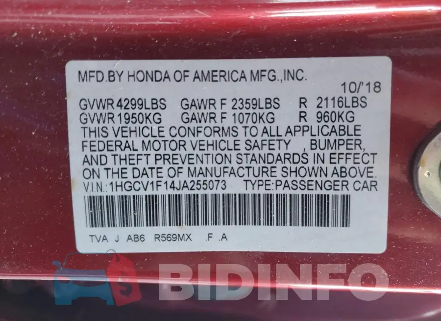 1HGCV1F14JA255073 Photo# 13
