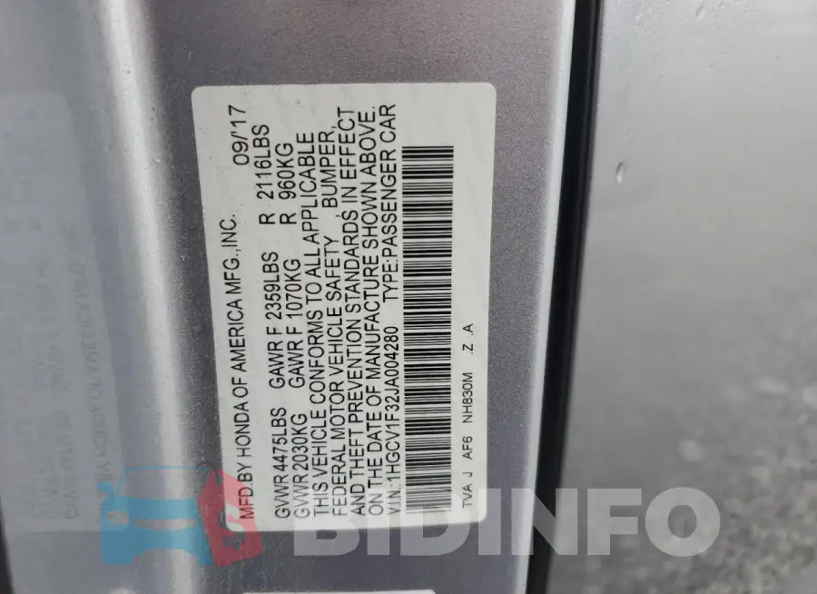 1HGCV1F32JA004280 Photo# 12