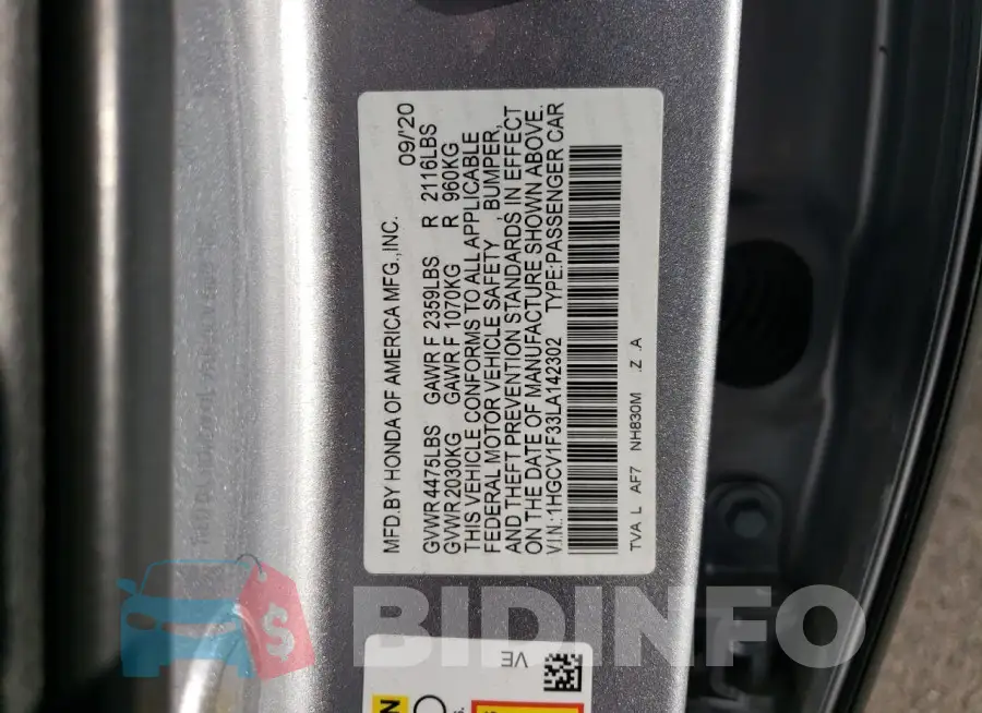 1HGCV1F33LA142302 Photo# 12