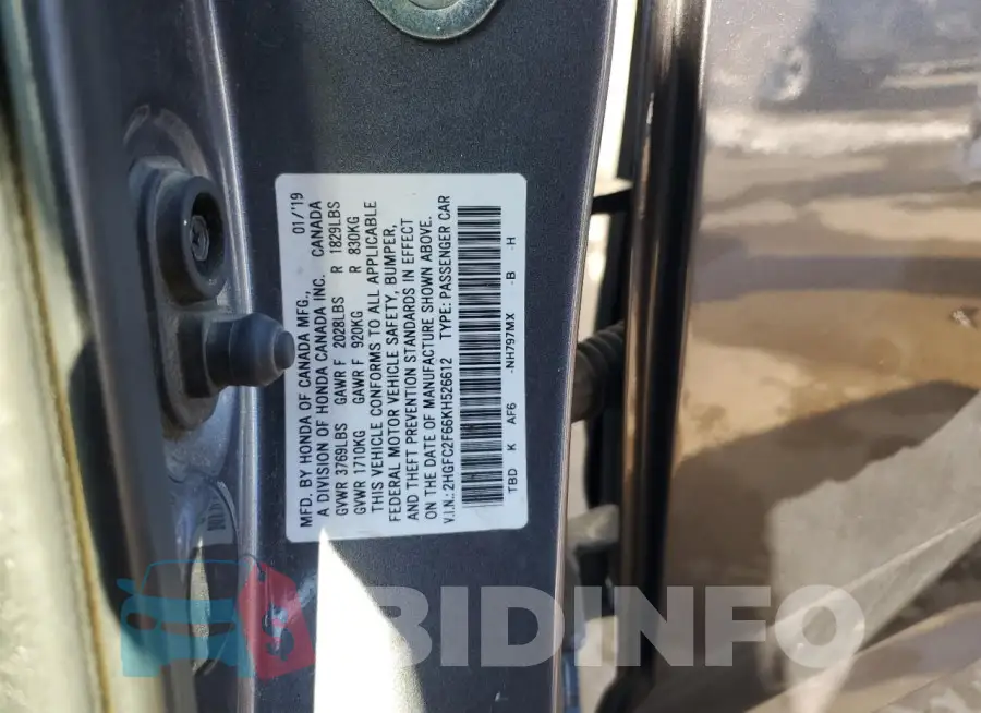 2HGFC2F66KH526612 Photo# 12