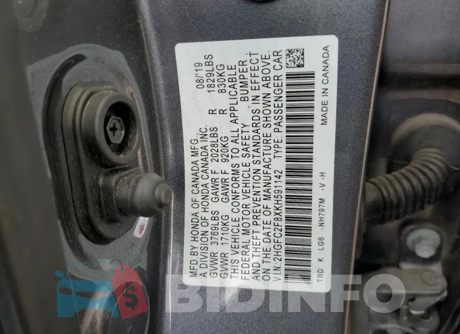 2HGFC2F8XKH591142 Photo# 12