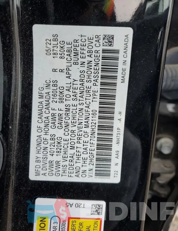 2HGFE1F70NH321160 Photo# 13