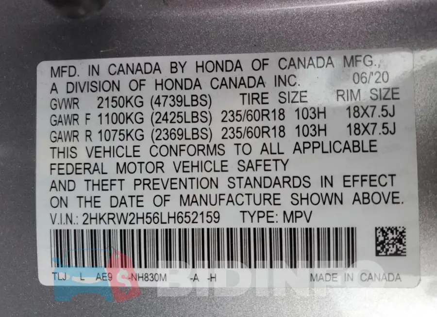 2HKRW2H56LH652159 Photo# 14